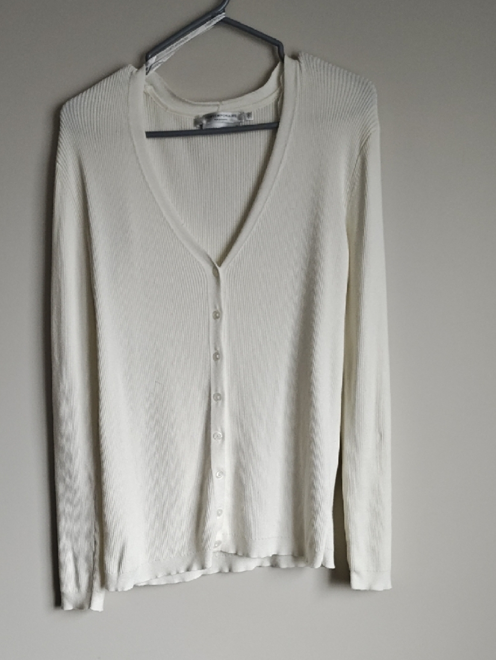 Simons Cream Ribbed V-Neck Button Cardigan - Picture 2 of 7